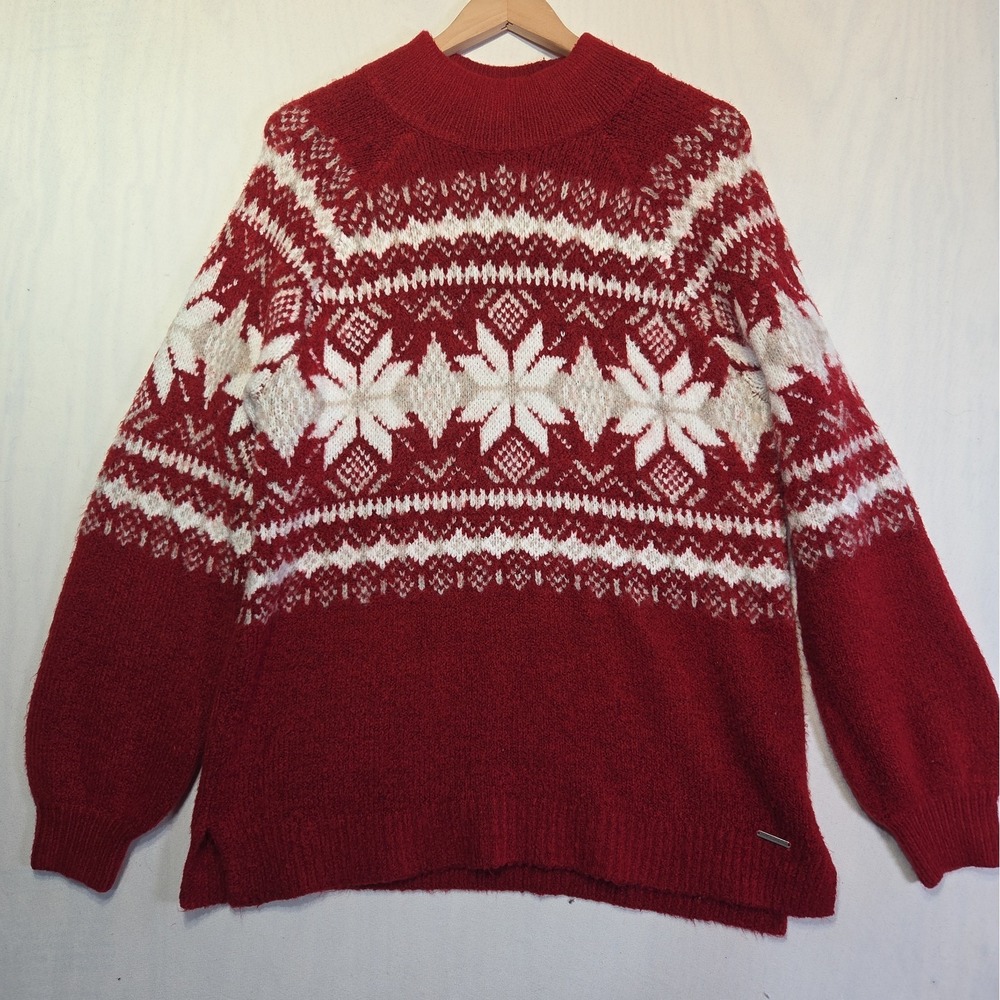 Abercrombie & Fitch XL Red Fair Isle Nordic Heavyweight Soft Sweater